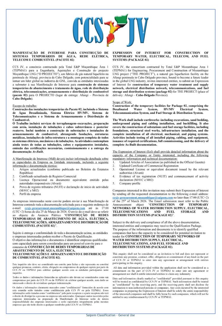 EOI_CONSTRUCTION OF TEMPORARY WATER, ELECTRICAL, TELECOM, AND FUEL SYSTEMS (PACKAGE 02)