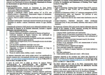 MANIFESTAÇÃO DE INTERESSE PARA INSTALAÇÃO E MANUTENÇÃO DO SISTEMA DE ABASTECIMENTO DE ÁGUA POTÁVEL NO CAMP 9500