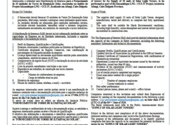 MANIFESTAÇÃO DE INTERESSE PARA O FORNECIMENTO DE TORRE DE ILUMINAÇÃO SOLAR